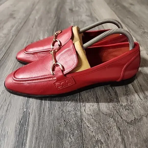 Zara Red Leather Loafers with Gold Hardware Women's Size 39 - Picture 3 of 7